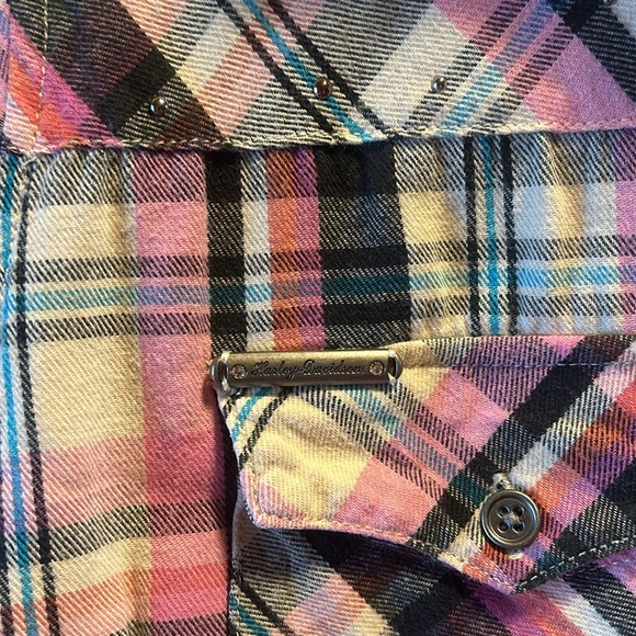 HARLEY DAVIDSON - Pink Plaid Button Shirt - Size: XL - Picture 2 of 7